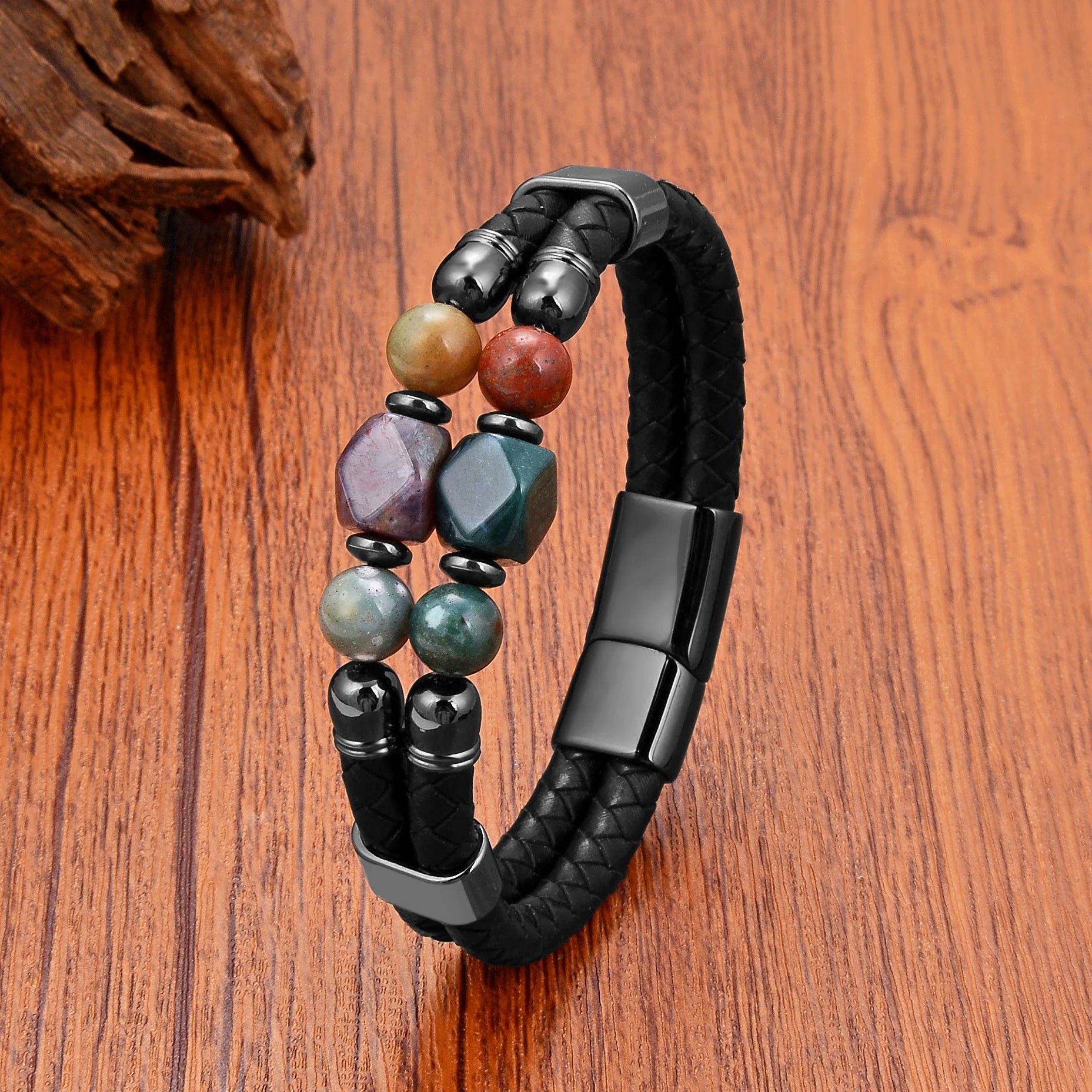 New Design Turquoise Gem Stone Beads Charm Handmade Bracelets Trendy Natural Tiger Eye Beaded Leather Bracelet For Men Women