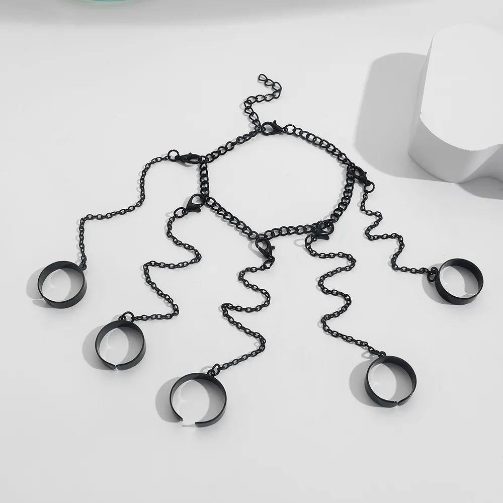 Punk Style Black Color Wrist Rings for Women Men Charm Hip Hop Geometric Open Rings Set Couple Trend Jewelry