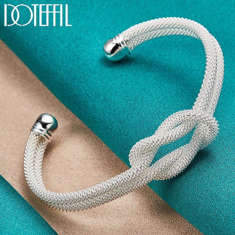 DOTEFFIL 925 Sterling Silver Interwoven Web Bangle Bracelet For Woman Man Wedding Engagement Fashion Charm Party Jewelry
