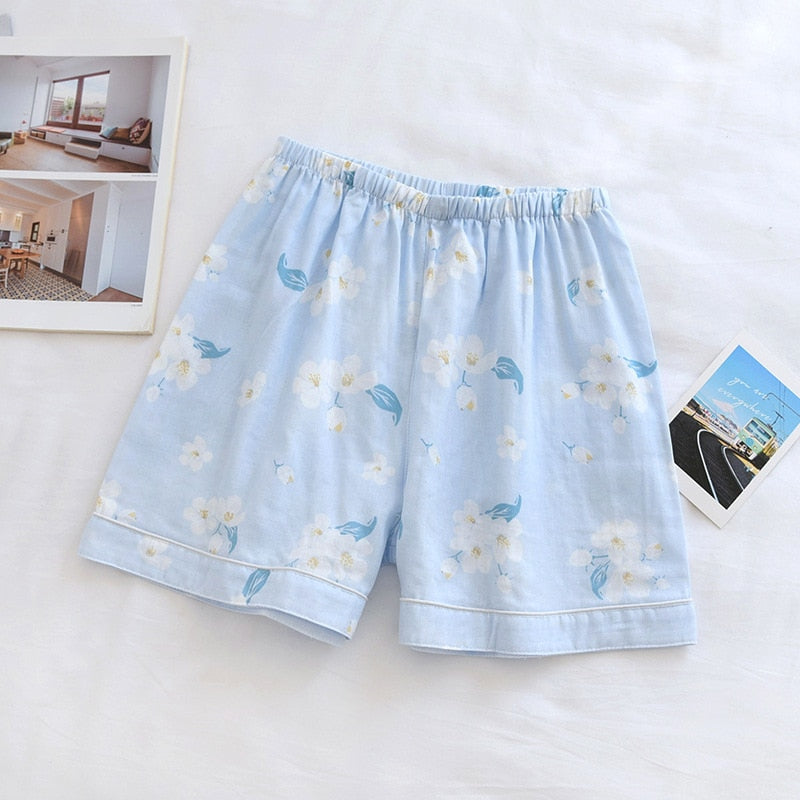 Women Cotton Shorts Double Gauze Home Pajama Pants Sleep Bottoms Summer Casual Beach Pants Sleep Wear Lounge Pajama Shorts