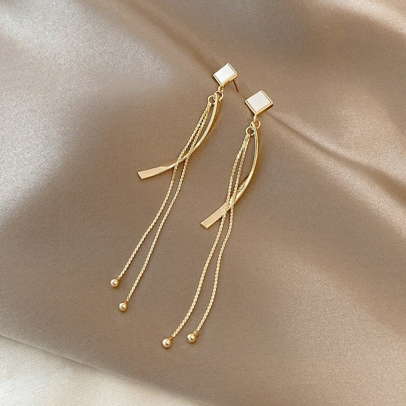 Gold Color Long Tassel Earrings For Women Fashion Crystal Butterfly Heart Star Dangle Earring Lady Elegant Party Jewelry