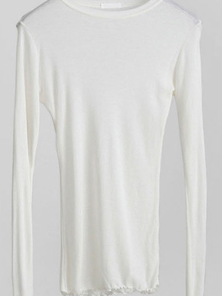 High Quality Plain T Shirt Women Cotton Elastic Basic T-shirts Female Casual Tops Long Sleeve Sexy Thin T-shirt see through