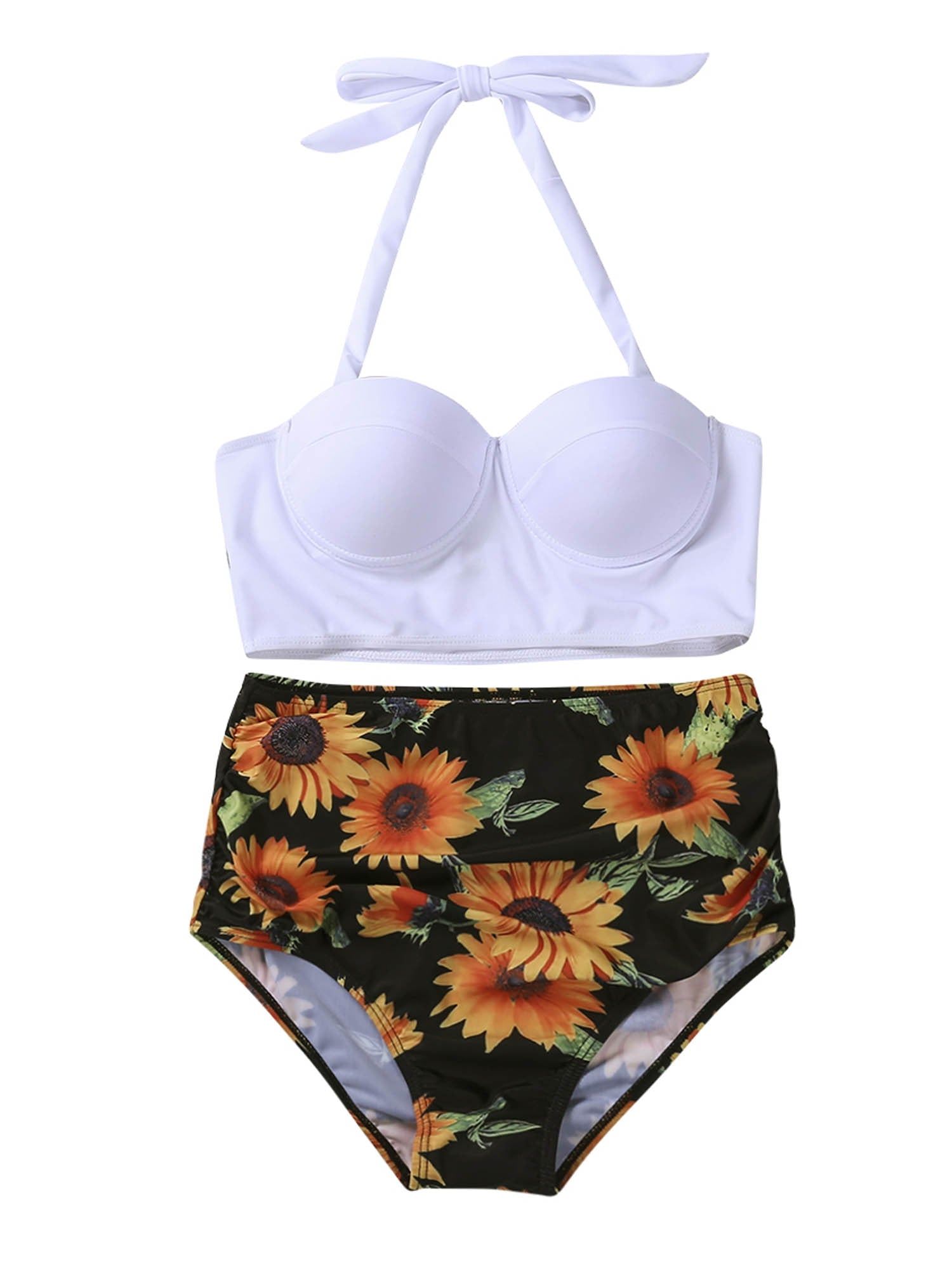 Women Push Up Bikini Set Summer Sexy Slim Flower Print Female High Waist Swimming Suits