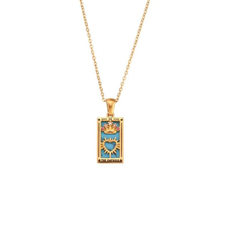 Classic Tarot Cards Pendant Necklace For Women Colorful Design Love Hands Moon Sun Crystal Stone Necklace Gold Plated Jewelry