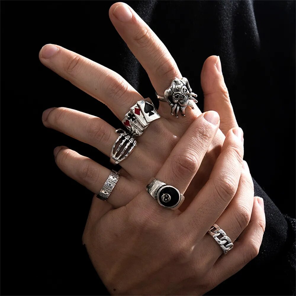 Gothic Skeleton Unisex Ring Set Punk Grunge Butterfly Frog Woman Man Jewelry Hip Hop Party Street Ring Accessories New Gift