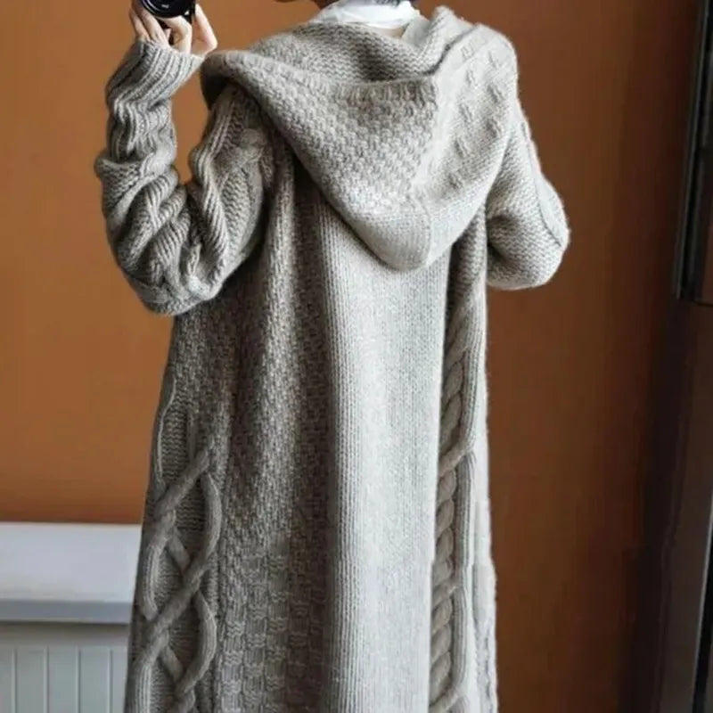 Women Sweater Midi Cardigans Autumn Winter Knitted Jackets Loose Oversized Long Sleeve Casual Hooded Coats Basic New