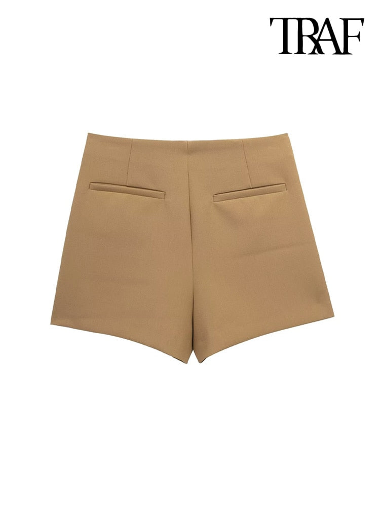 Women Fashion Pareo Style Asymmetric Shorts Skirts Vintage High Waist Side Zipper Female Skort Mujer