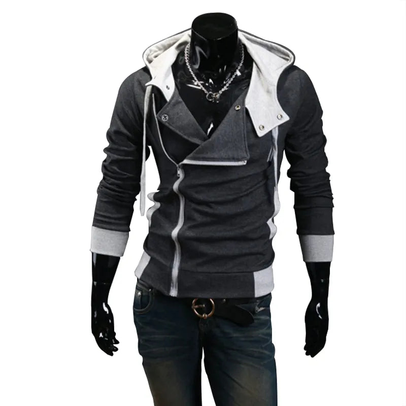 Casual Man Hoodie Sweatshirt  Slim Male Zipper Streetwear Cardigan Hoodies Outerwear Black Sportswear Men Hooded Jacket