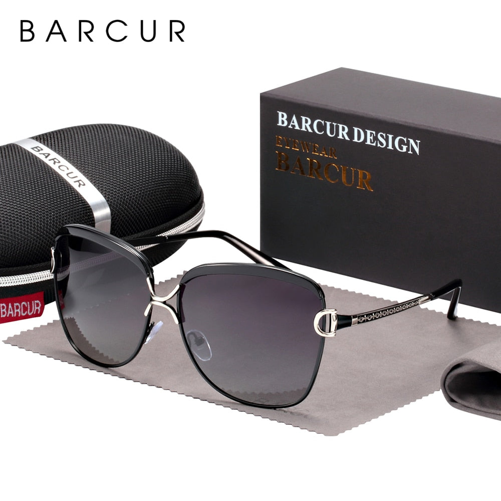BARCUR Polarized Ladies Sunglasses Women Gradient Lens Round Sun Glasses Square Luxury Brand Oculos Lunette De Soleil Femme