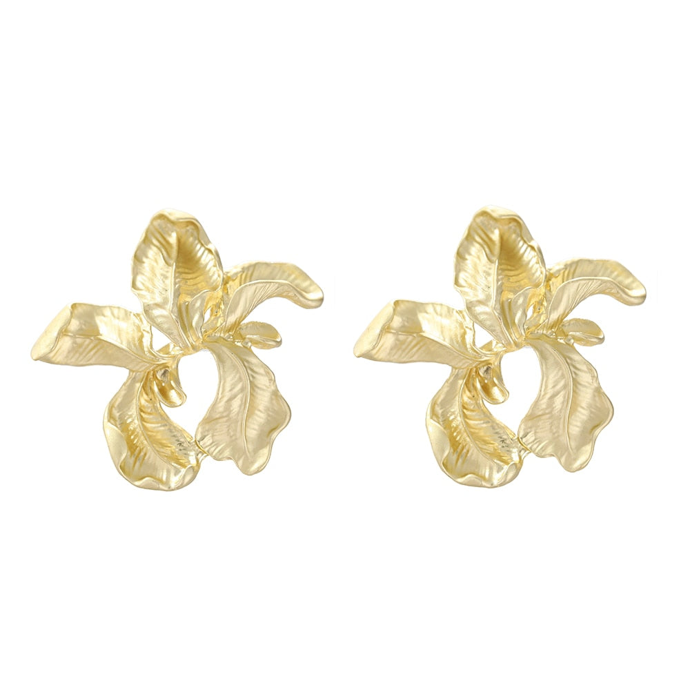 Vintage Metal Flower Big Earrings for Women Gold Color Silver Color Geometric Statement Fashion Brincos Jewelry Earring