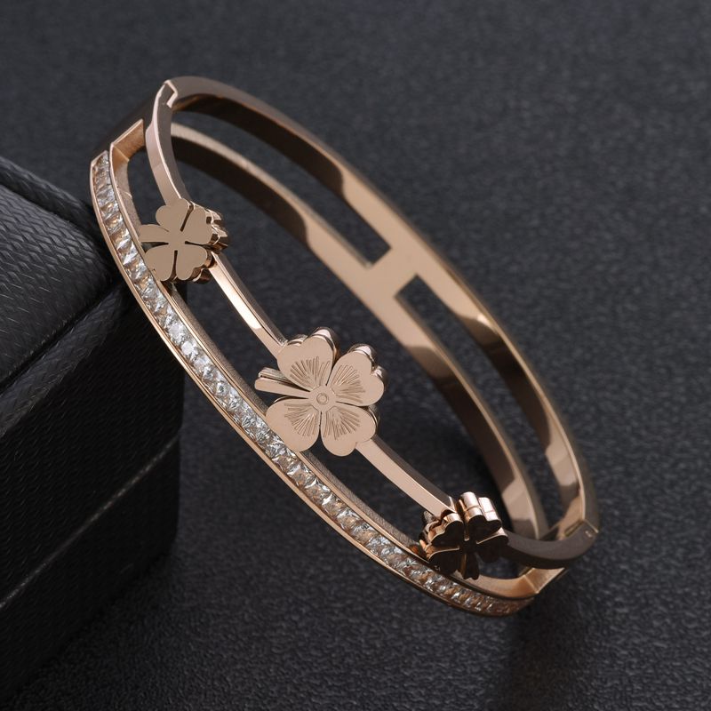 New Style Women Girls Wedding Party Cuff Bangles Stainless Steel Charm Flower Bracelets Fashion Jewelry Gift