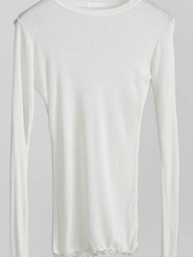 High Quality Plain T Shirt Women Cotton Elastic Basic T-shirts Female Casual Tops Long Sleeve Sexy Thin T-shirt see through