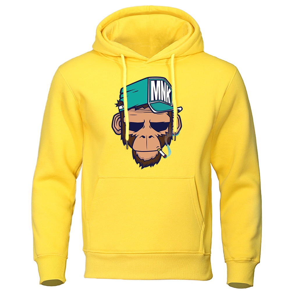Personality Smoking Monkey Hoodie Mens Fashion Warm Sweatshirt Hip Hop Hoodies Casual Fleece Streetwear Spring Autumn New Hoody