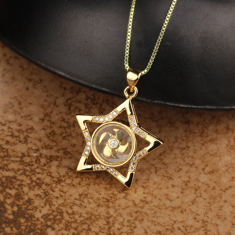 New Arrival Rotatable Windmill Pendant Necklace AAA Cubic Zirconia Pave Gold Silver Color Crystal Necklace Jewelry Women Men