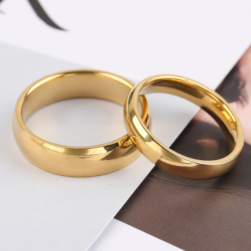 New Fashion Simple Smooth Stainless Steel Ring for Women and Men Classic Gold Color Couple Rings Wedding Engagement Jewelry