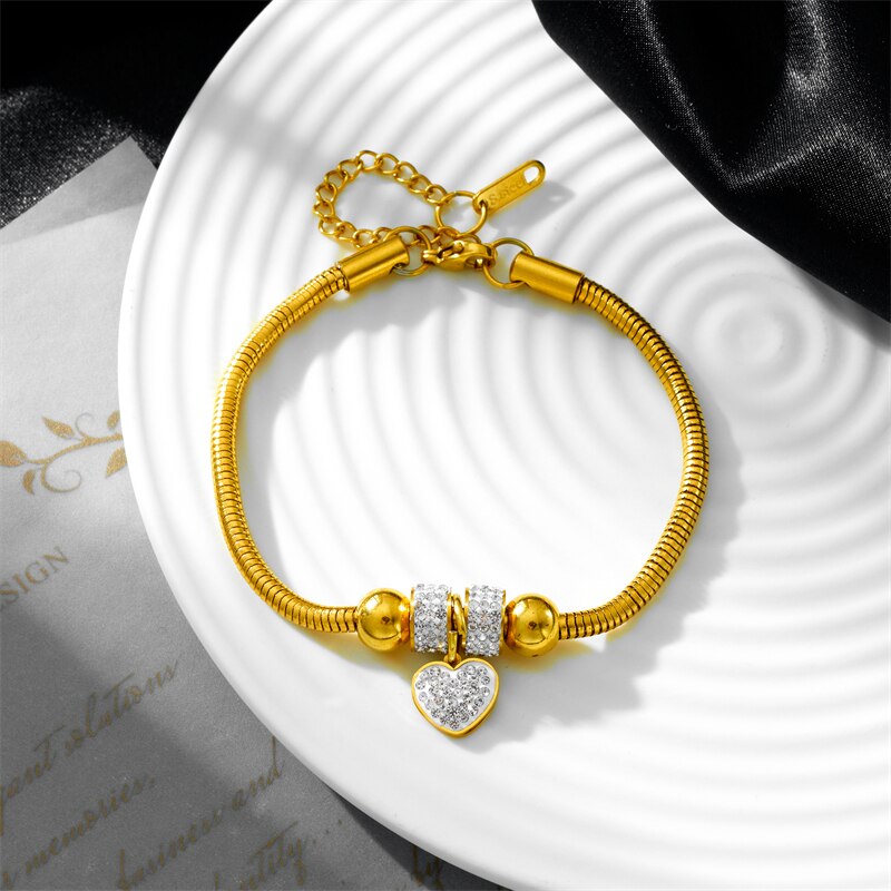 Stainless Steel New Fashion Fine Jewelry 4 Styles Embed Zircon Beaded Butterfly Charm Thick Snake Bracelets For Women