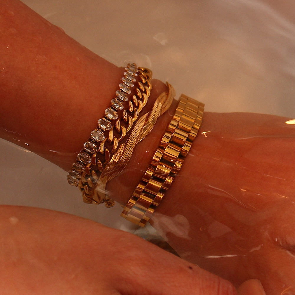 Miniamlist Men Bracelet Gold Jewelry Street Style Stainless Steel 18k Gold Plated Cuban Bracelets For Women