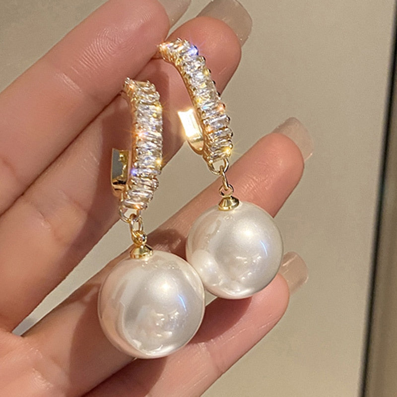 New Classic Elegant Imitation Pearl Dangle Earrings For Women Crystal Long Tassel Exquisite Drop Earring Wedding Jewelry