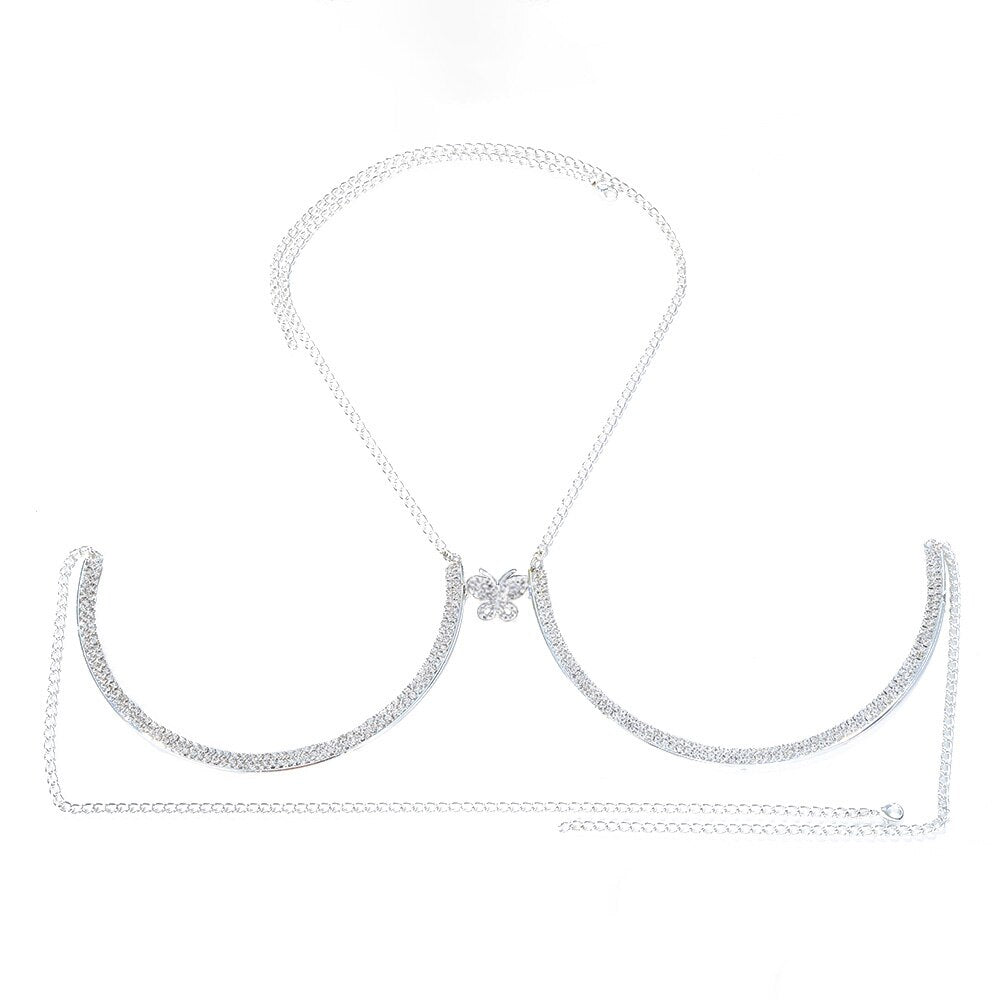 Trendy Coin Chest Bracket Bra Harness For Women Necklace Sexy Rhinestone Body Jewelry Bikini Lingerie Festival Gift
