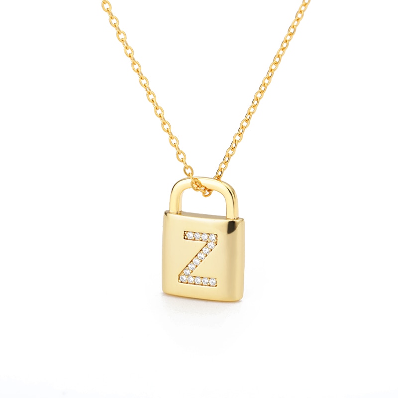 Zircon Lock Pendant Choker Necklace Men Punk Padlock Stainless Steel Initial Letter Necklace for Women Couple Jewelry Gift