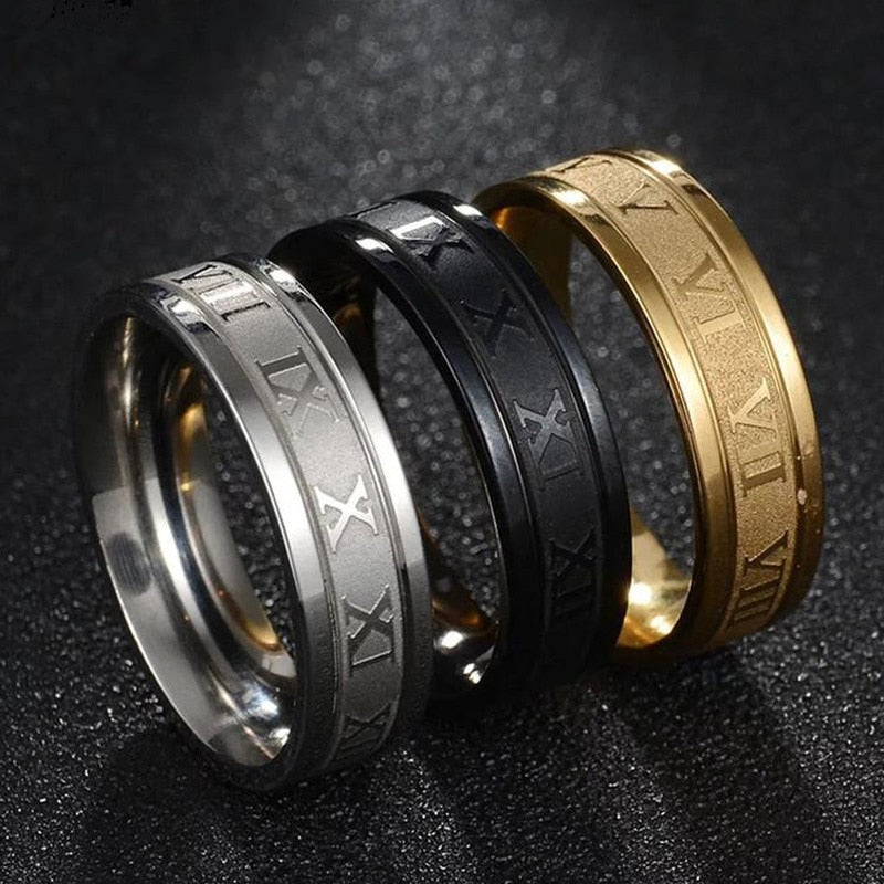 Vintage Roman Numerals Men Rings Temperament Fashion 6mm Width Stainless Steel Rings For Men Jewelry Gift