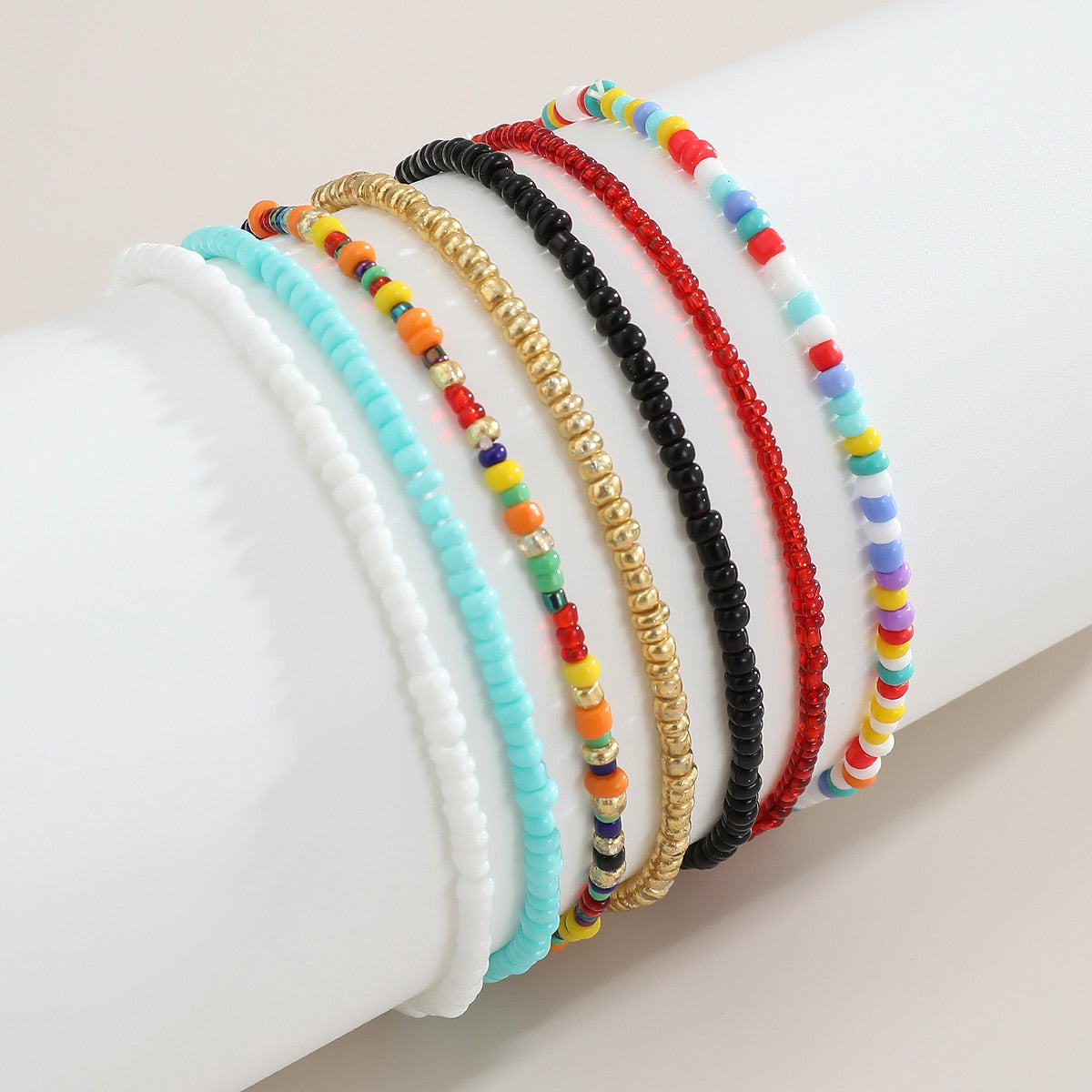 7Pcs/Set Rainbow Beaded Anklet Bracelet for Women Adjustable Colorful Anklets Barefoot Sandals On Foot Ankle Jewelry