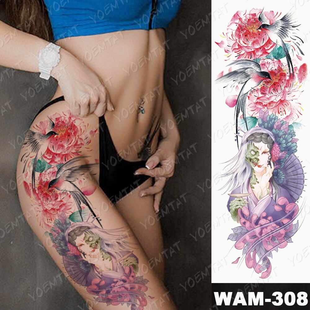 Large Arm Sleeve Tattoo Ninetales Sakura Cat Demon Waterproof Temporary Tattoo Stickers Body Art Full Fake Tatoo Women