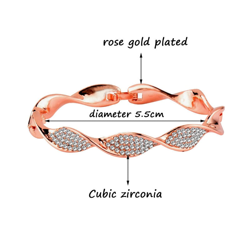 SINLEERY Charm Crystal Bracelets For Women Rose Gold Silver Color Fashion Twisted Wave Bangle Wedding Jewelry