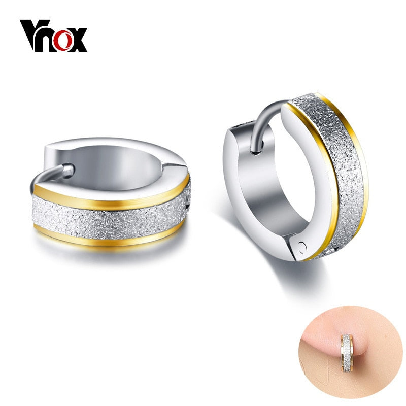 Vnox Small Hoop Earring for Women Girls Rock Punk Sandblasting Stainless Steel  Earrings for Men Male Unisex Accessories
