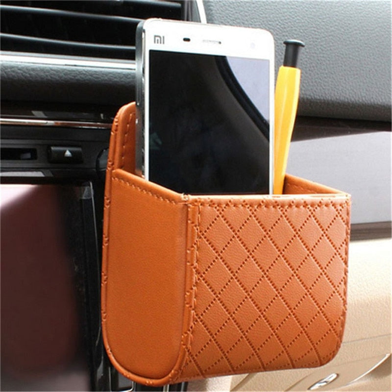 Car Outlet Vent Seat Back Tidy Storage Box PU Leather Coin Bag Case Pocket Organizer Hanging Holder Pouch Automobile Accessories