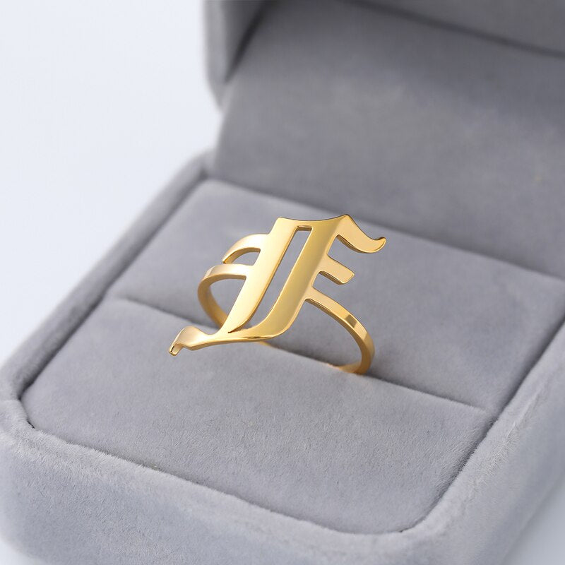 Capital A-Z Initial Letter Ring Stainless Steel Custom Jewelry Punk Anillos Mujer Old English Ring for Men BFF Jewelry Gift