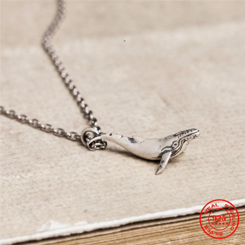 MKENDN Ocean Style 100% 925 Sterling Silver Whale Pendant Necklace For Men Women Love Jewelry Gift