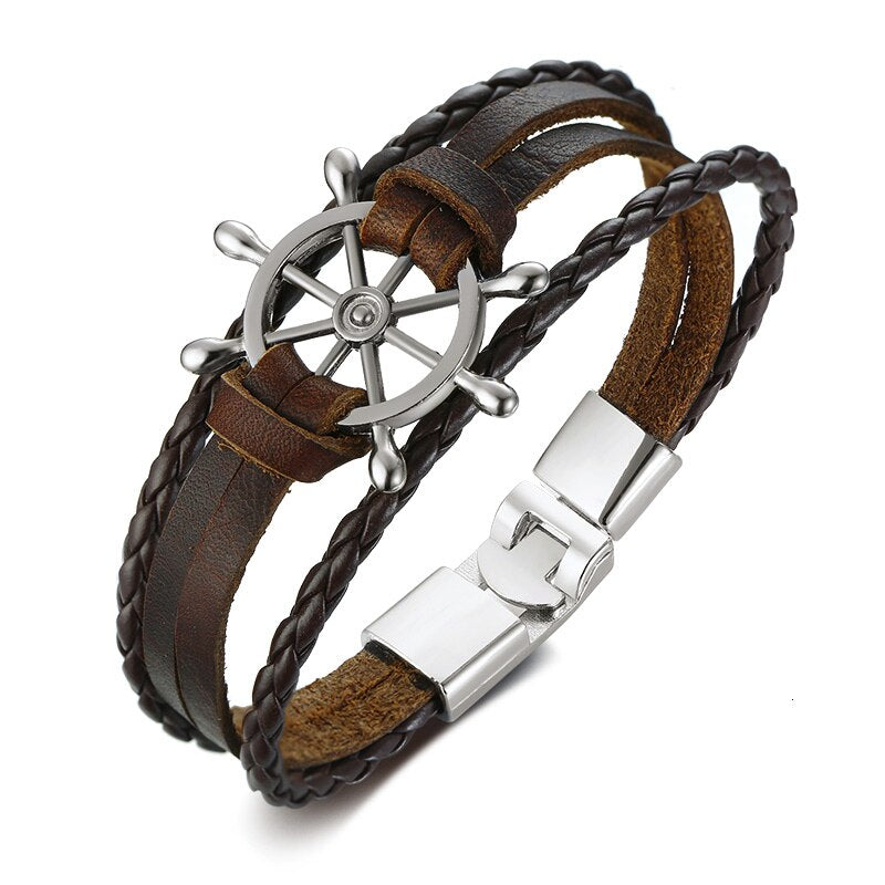 Ships Wheel Jewelry Rudder Leather Bracelet Nautical Bracelet Nautical Gifts for Men Jewelry