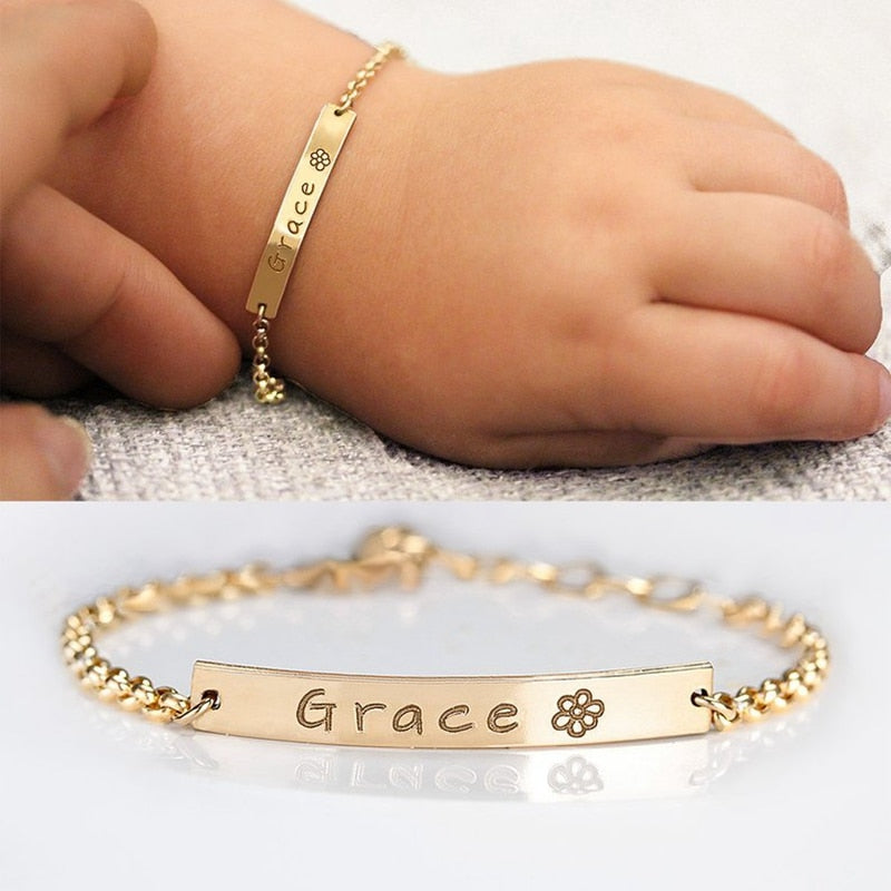 Personalized Baby Name Bracelet Toddler ID Year Date Bar Customed Bracelets For Kid Stainless Steel Jewelry Child Birthday Gifts