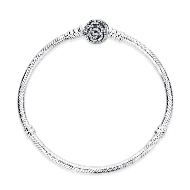 Original 100% 925 Sterling Silver Bracelet Bead Charm Heart Snowflake Rose Snake Basic Bracelets Pan Women DIY Jewelry