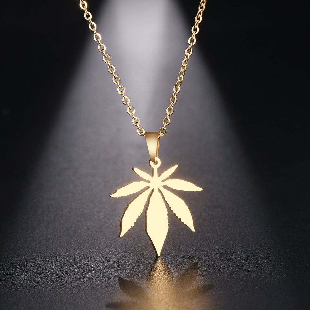 DOTIFI Stainless Steel Necklace For Women Man Maple Leaf Choker Pendant Chain Necklaces Engagement Jewelry korean Fashion NEW