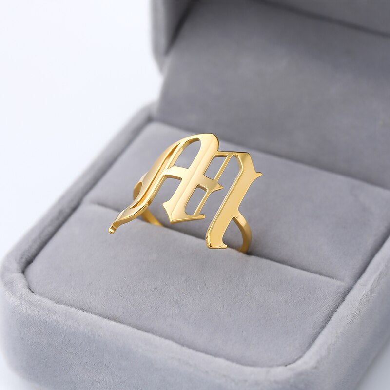 Capital A-Z Initial Letter Ring Stainless Steel Custom Jewelry Punk Anillos Mujer Old English Ring for Men BFF Jewelry Gift