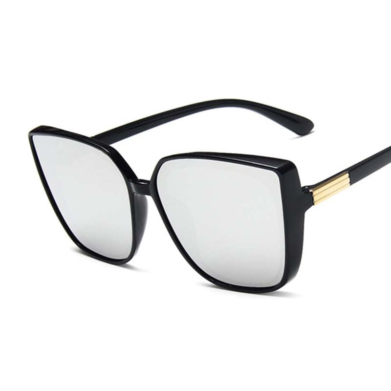 Brand Designer Cat Eye Sunglasses Woman Vintage Black Mirror Sun Glasses For Fashion Big Frame Cool Sexy Female Oculos