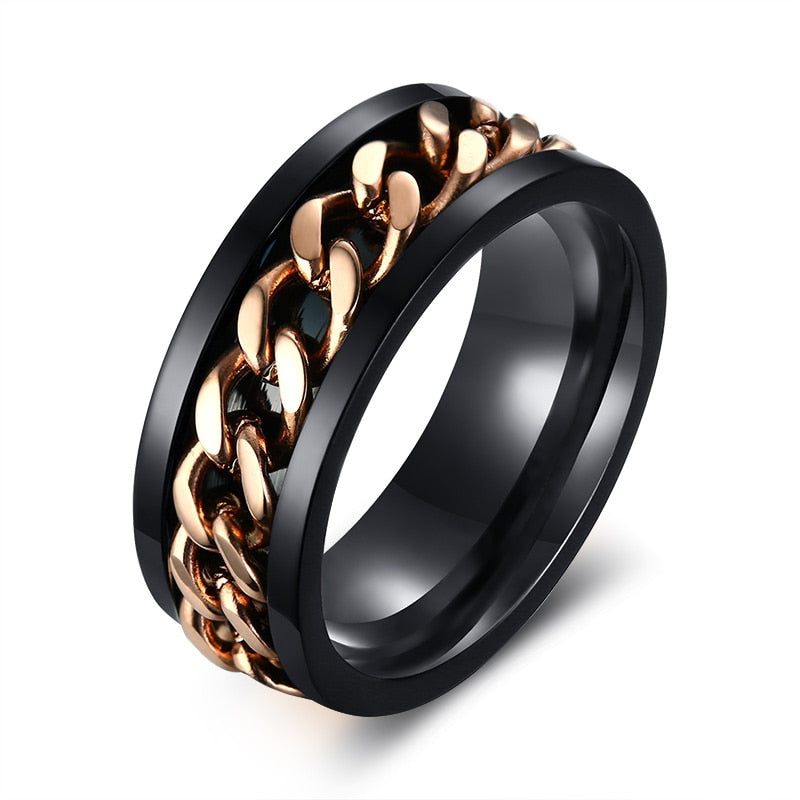 Vnox Spinner Black Ring for Men Punk Titanium Steel Metal Finger Jewelry Male Alliance