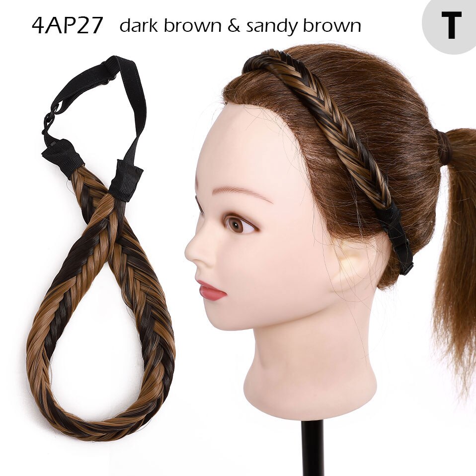 S-noilite Synthetic Fishbone Braids Twist Elastic Hair Headband With Adjustable Belt Woman Hair Style Braided Headband Hairpiece