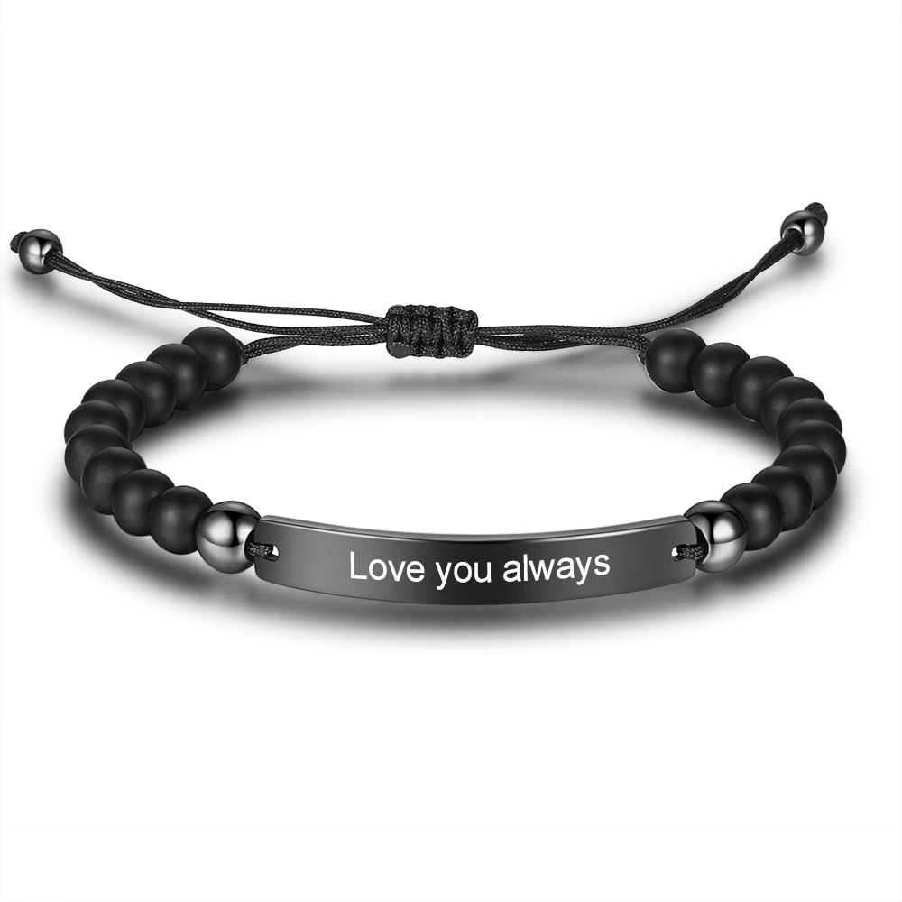 JewelOra Personalized Engraved Bar Bracelets for Men Customize Beaded Adjustable ID Bracelet Jewelry Gifts for Boyfriend