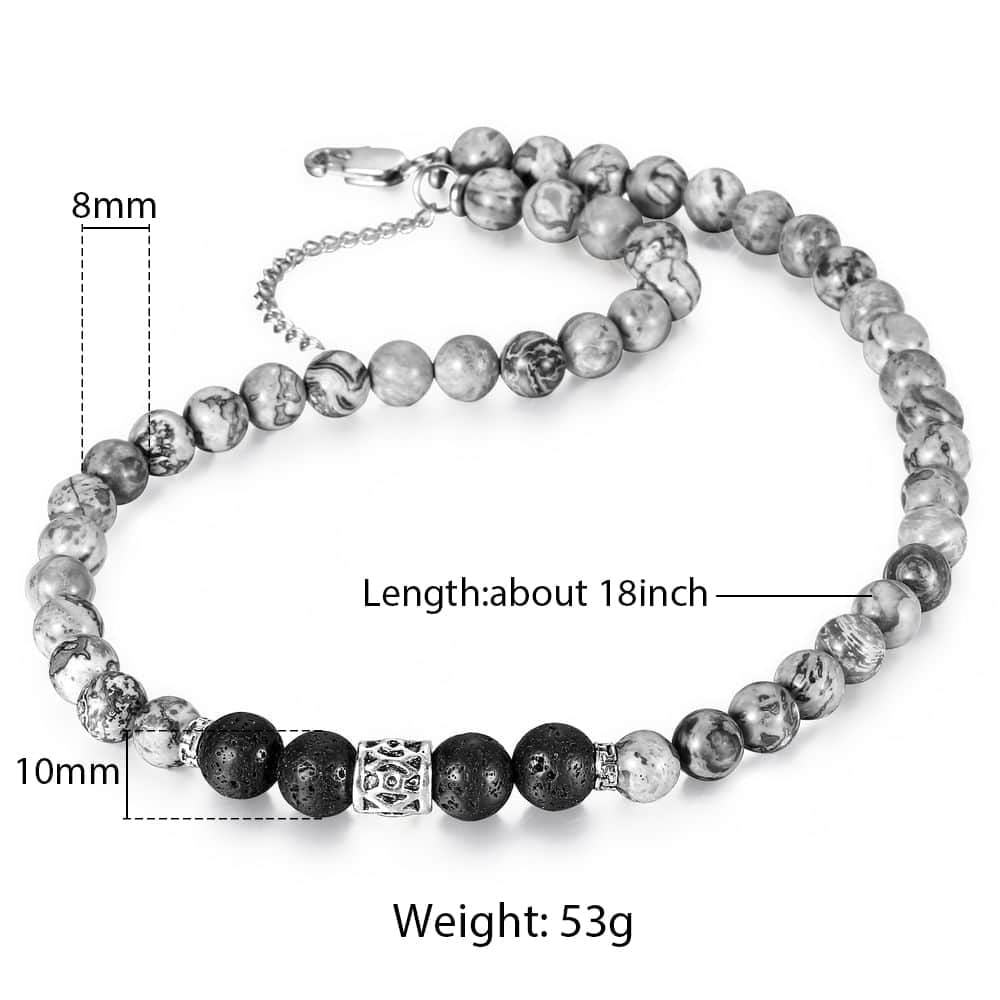 8mm Natural Stone Tiger Eyes Lava Bead Necklace Stainless Steel Beaded Charm Choker Neck Fashion Male Jewelry 18/20inch