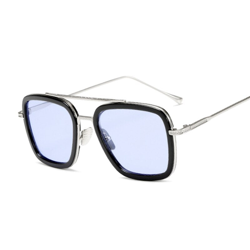 Steampunk Black Sunglasses Man/Woman Mirrored Designer Brand Glasses Vintage Blue Lens Sun Glasses Female UV400