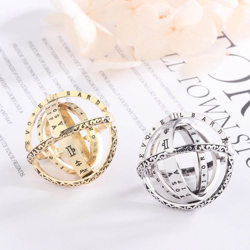 Astronomy Ball Rings Men Openable Rotate Sphere Cosmic Planet letter Ring Women Fashion Jewelry