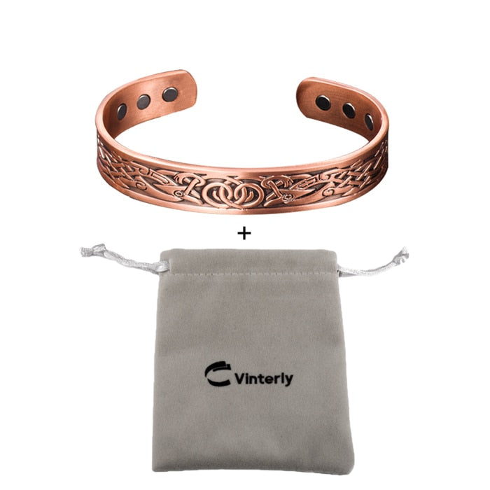Viking Pure Copper Bracelet Men Energy Magnetic Adjustable Cuff Bracelet Femme Dragon Viking Wide Bracelets Bangles For Women