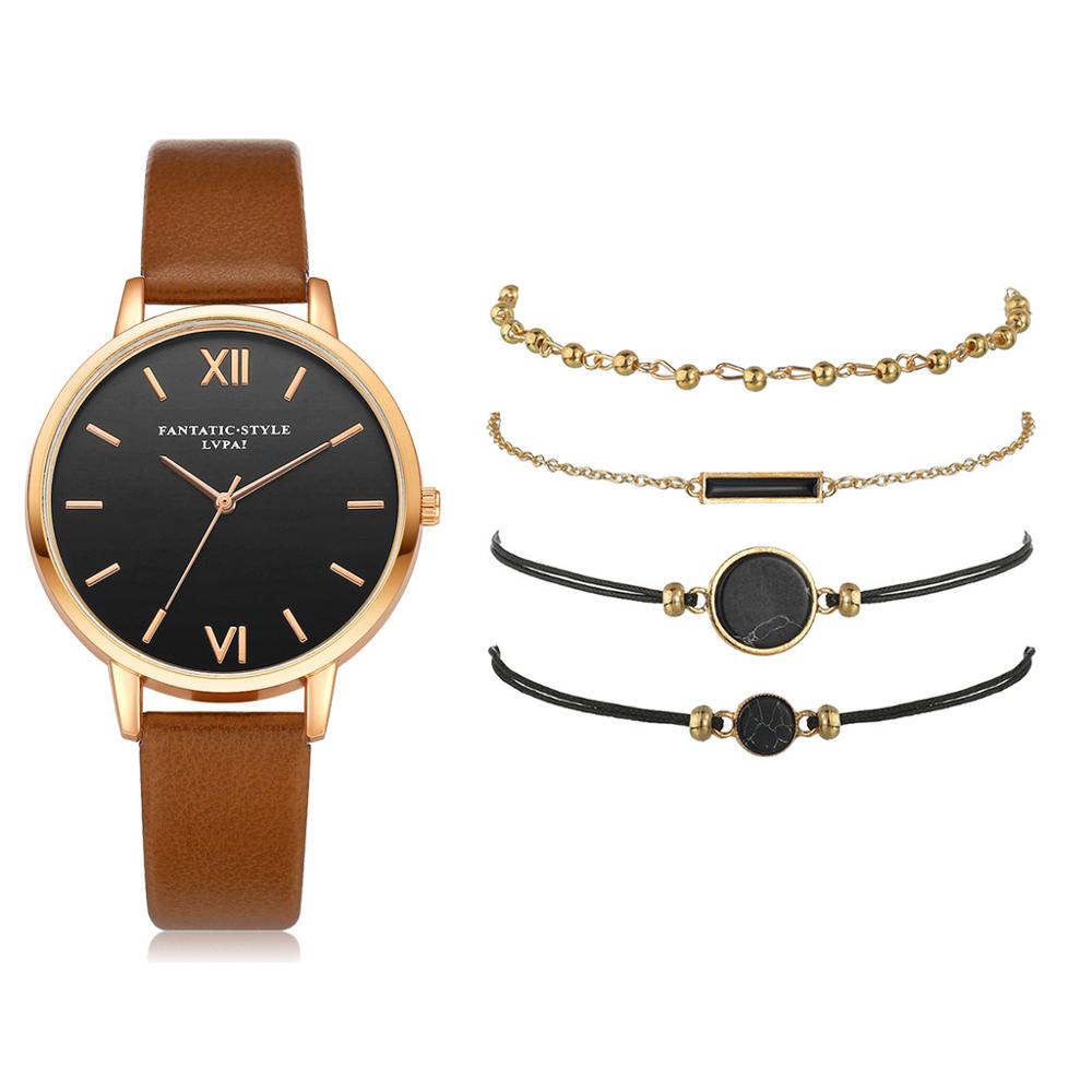 Hot Sales Woman Watch Set 5 pcs Quartz Leather Female Wristwatches Simple Roman Ladies Watches Gift Casual relogio feminino