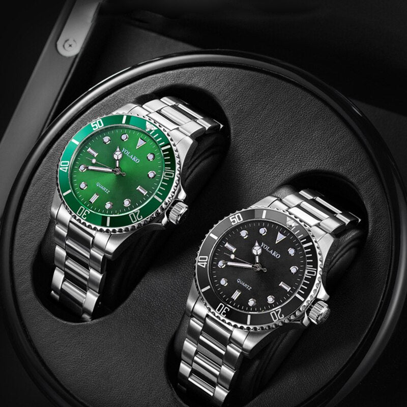Luxury Men's Watch Stainless Steel Waterproof Clock Male Quartz Calendar Wristwatches Fashion Sport Green Dial Watch reloj hombr