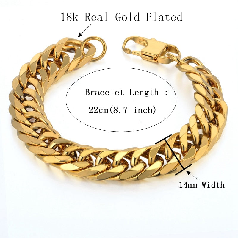 Mens Bracelet Stainless Steel Male Bracelet Wholesale Braslet Silver Color braclet Chunky Cuban Link Gold Bracelet For Man