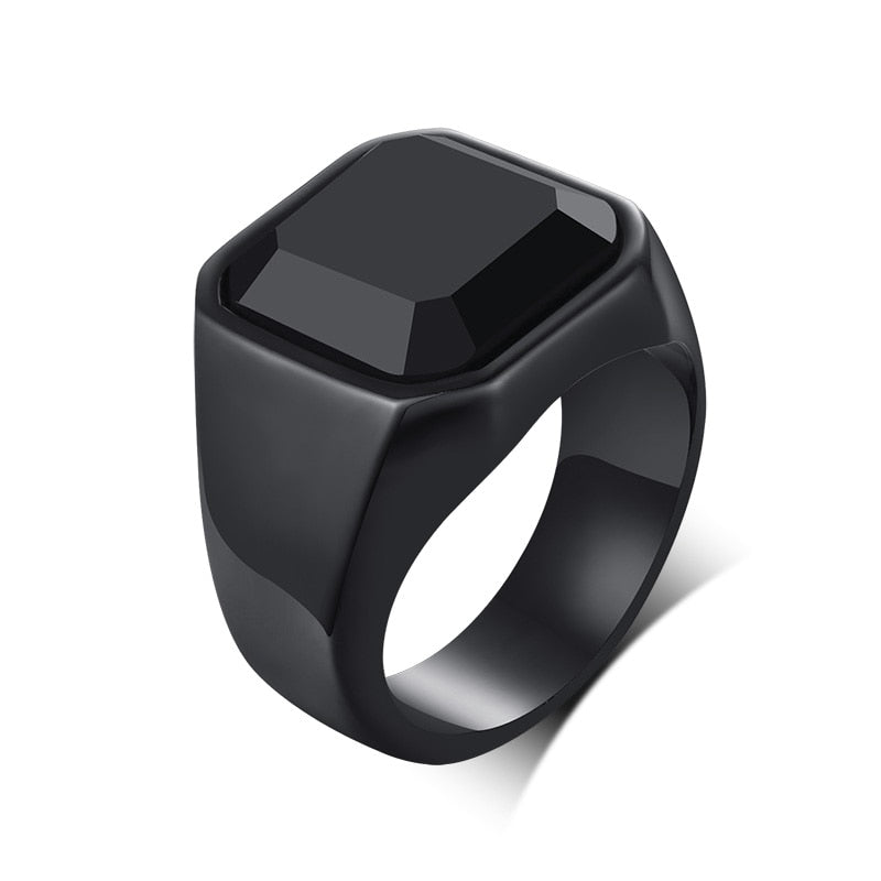 Man Ring Black Carnelian Signet Rings Stainless Steel Square Pinky Rings Gents Wealth And Rich Status Jewelry