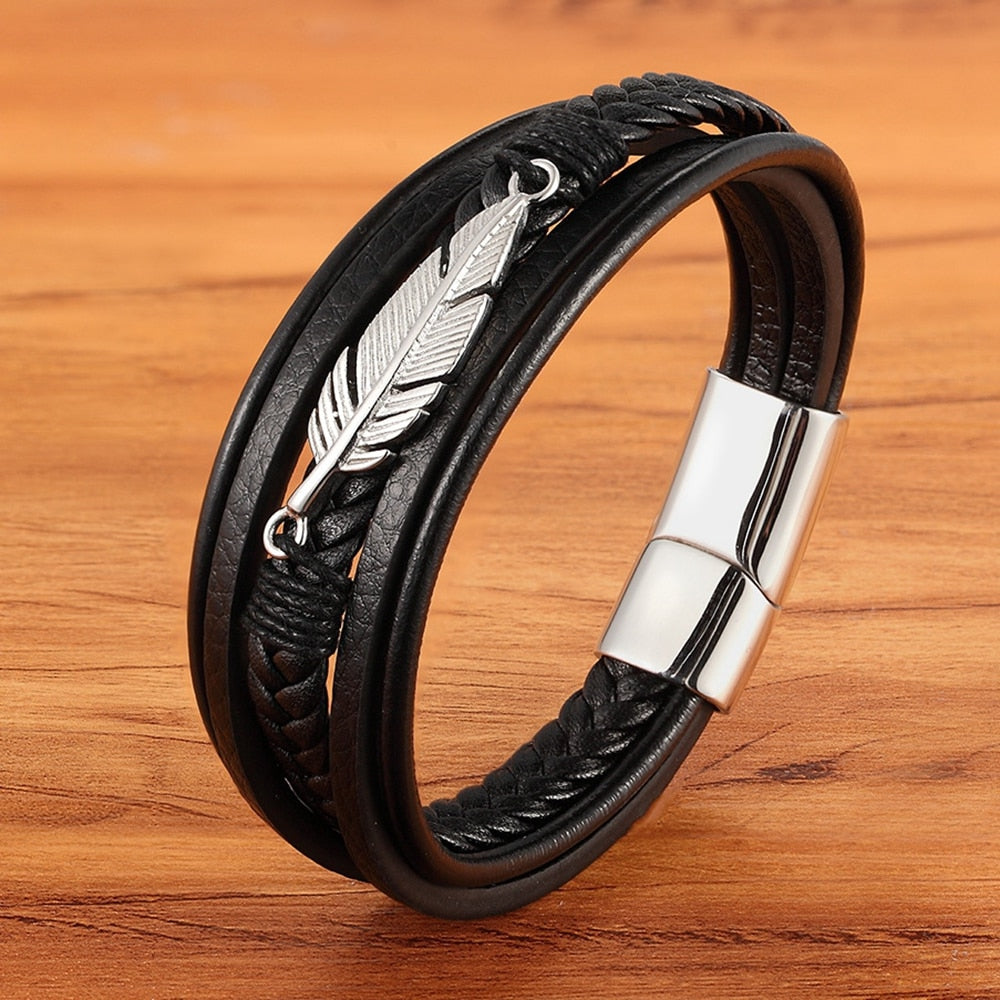 Multi-layer Leather Combination Small Accessories Simple Style Men Stainless Steel Leather Bracelet Classic Gift Big Sale